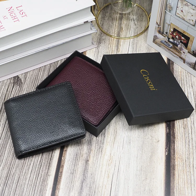 

OEM/ODM men's wallet with gift box,embossed logo rfid blocking genuine wallet supplier,custom leather RFID wallet, Brown/red/blue/yellow