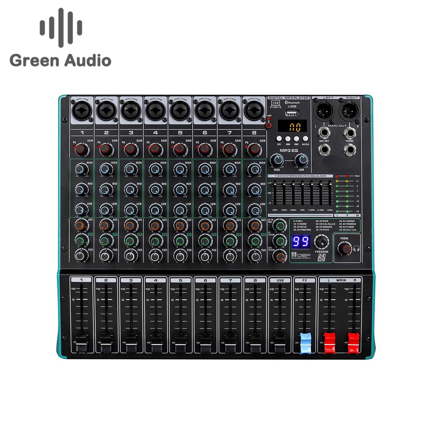 

GAX-TK8 professional 8-channel mixer with multi-channel control and equalization effect for recording K song live streaming