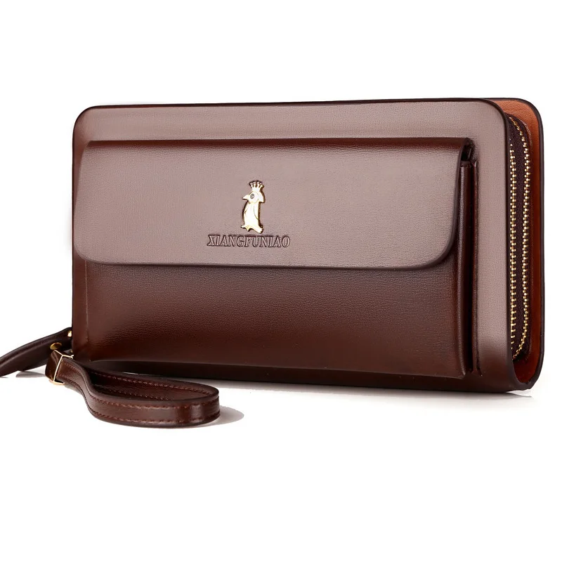

Men wallets A718 coin pocket long zipper coin purse for men clutch xiangfuniao Wallet Double zipper Vintage Large Wallet Purse, Coffee, black,light brown