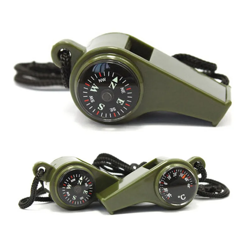 

3 In 1 Outdoors High Decibel Portable ABS Emergency Survival Whistle with Thermometer Compass, Green