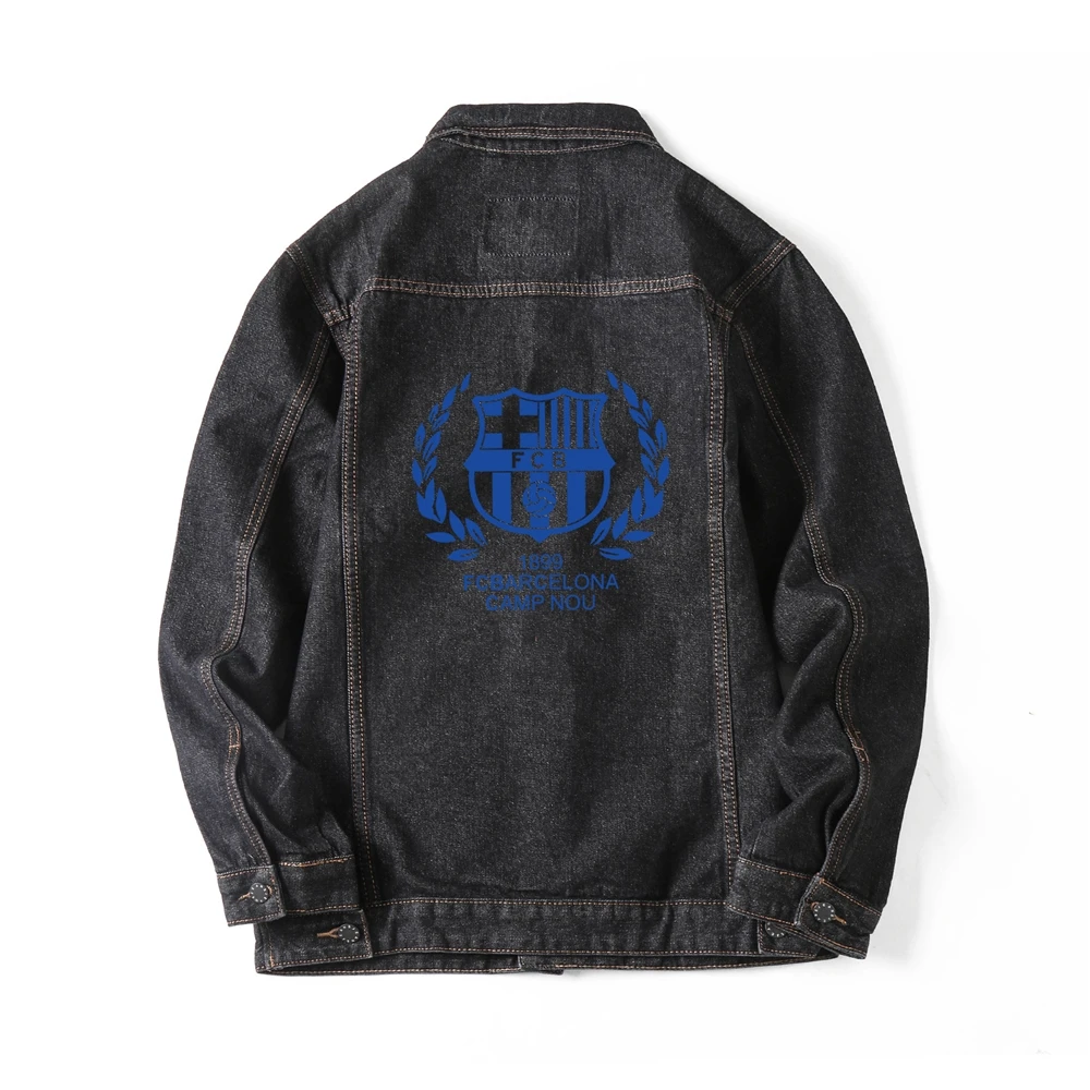 

Autumn new letter printing denim coat loose plus size men's black jacket