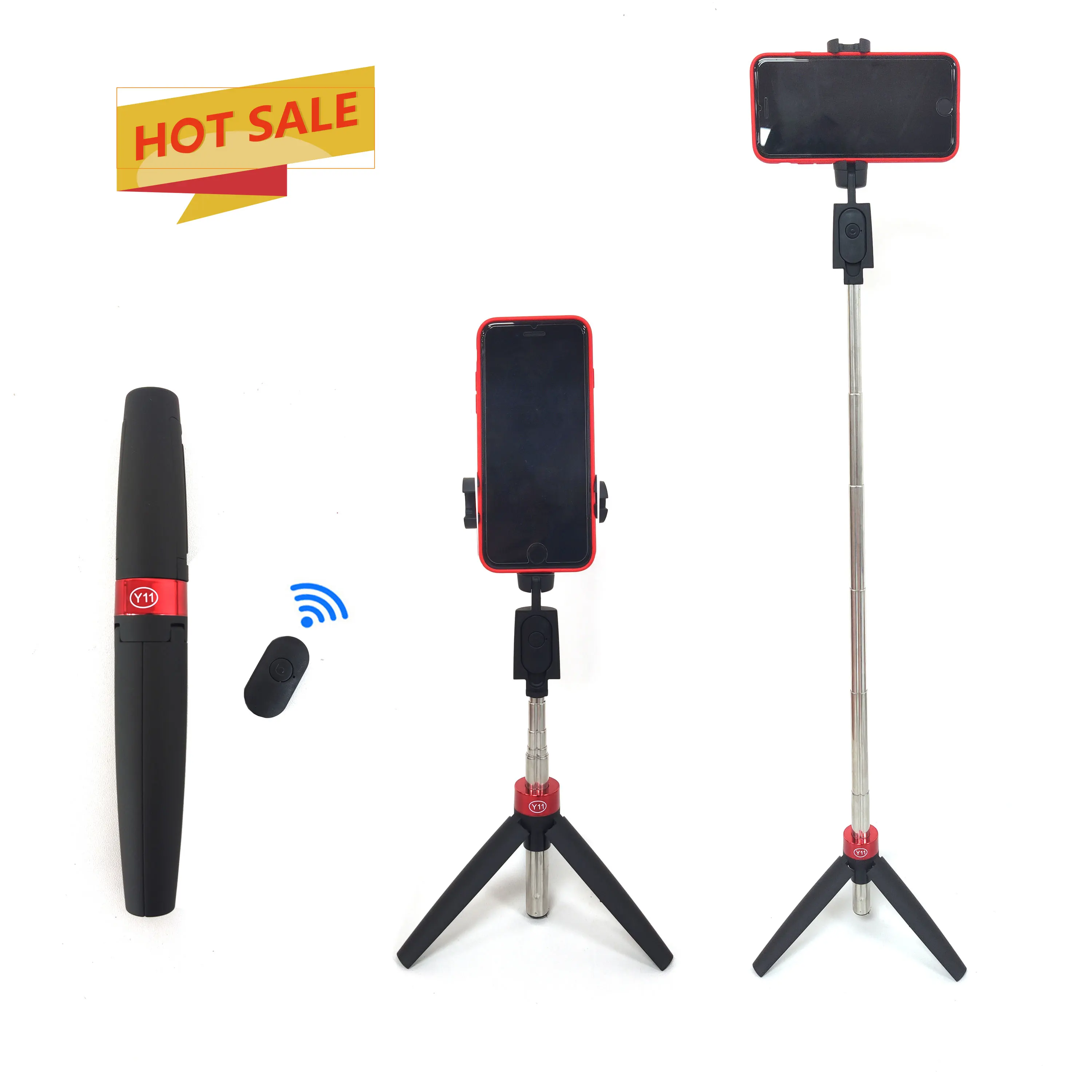 

Y11 Universal 360 Rotation Portable Wireless Tripod Foldable Selfie Stick With Remote Control Pola selfie, Black (support customized colors)