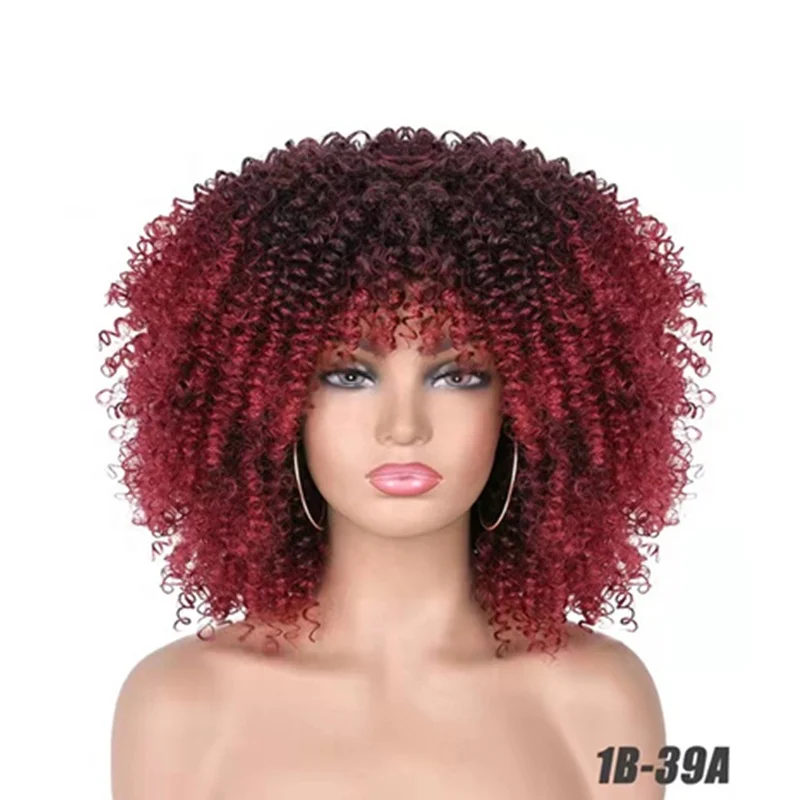 

afro kinky curly hair with bangs lace front wig 180 density braided no laces wigs vendors synthetic wigs for black women, Pic showed