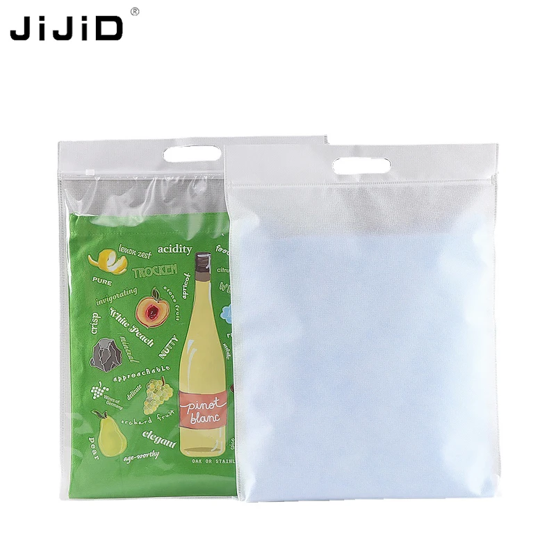 

JIJID Custom printing Eco-friendly resealable non-woven fabric plastic ziplock bags with handle for clothes packaging bag