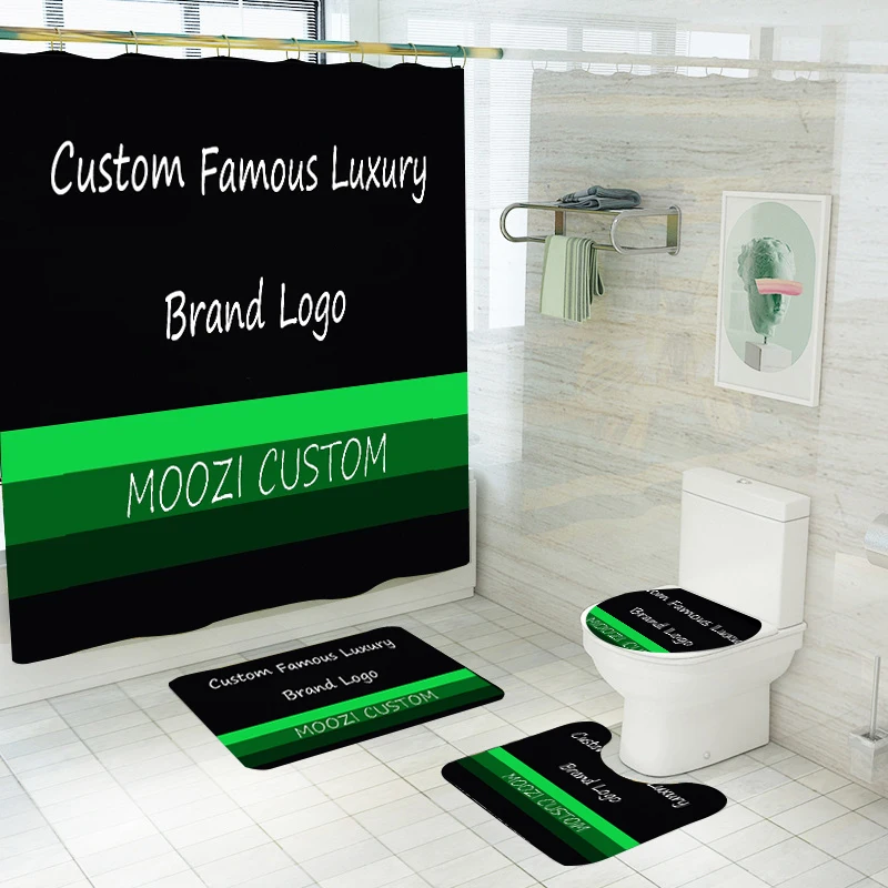 

Free Design Custom Luxury Famous Brand Unisex Designers Rug De Ducha Bathroom Set 4pcs Mat Shower Curtain, Colorful