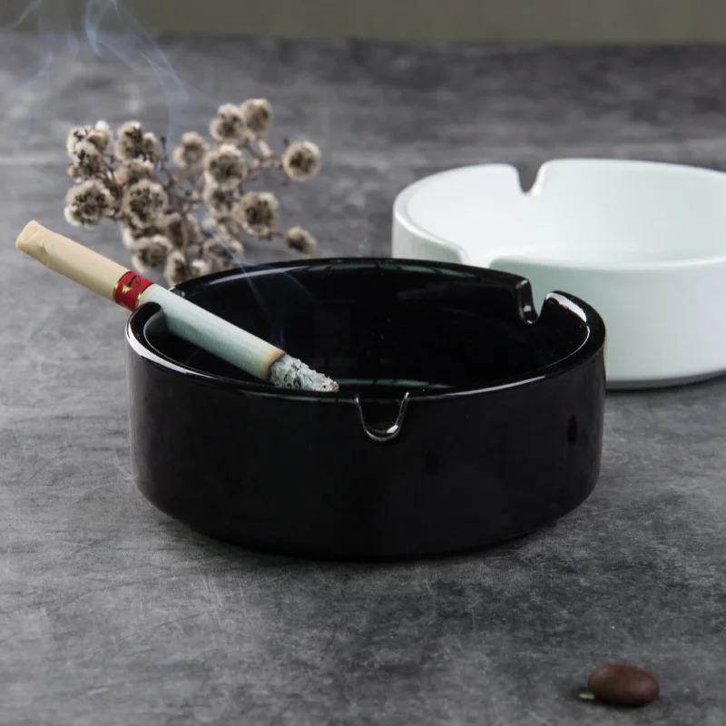 

Custom printing decal sublimation ceramic white Black round ashtray Cigar porcelain vehicle-mounted Ashtray for home and office