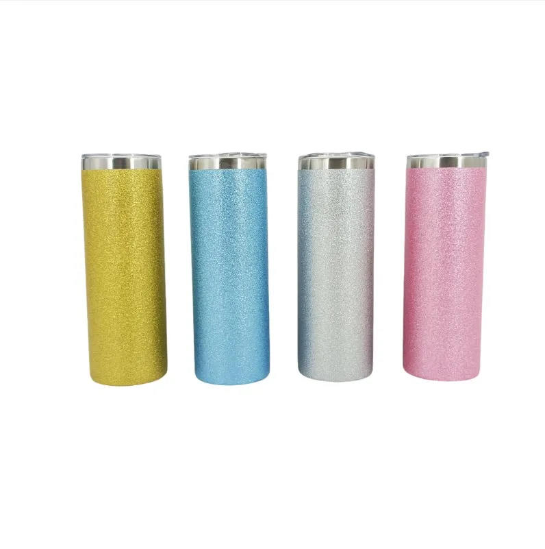 

Wholesale US warehouse 20 oz double wall vacuum mix color glitter sublimation straight tumblers with plastic straw and lid