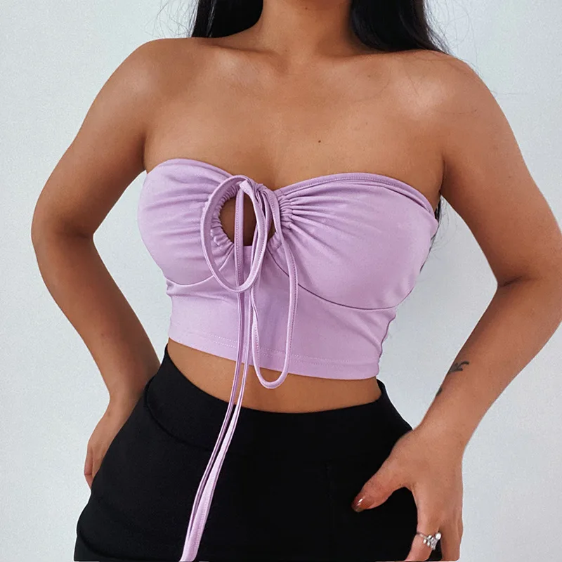 

Sexy Body Open-Back Small Vest Pleated Hollow Hanging Neck Sexy Tops For Women 2021, Picture