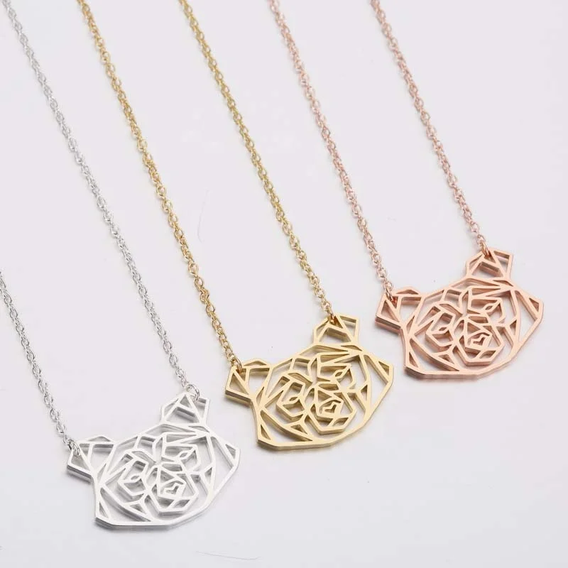 

spot wholesale Stainless steel animal necklace female hollow cute dog head pendant necklace fashion women jewelry