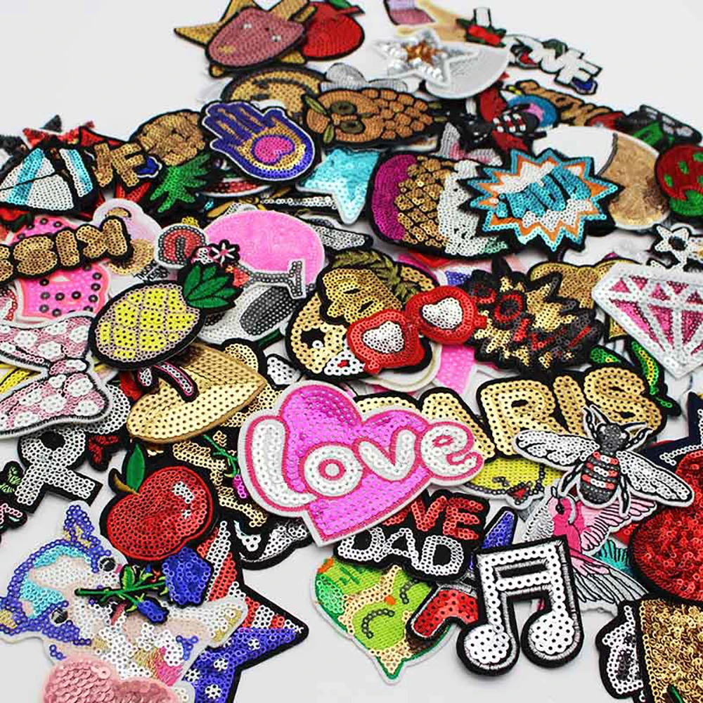 

12pcs Sequins Applique Random Styles Embroidered Fabric Iron-on Patches L0305, Random mixed colors
