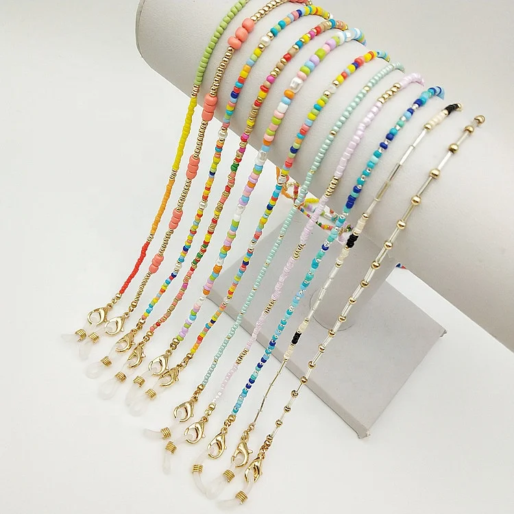 

New trending anti lost glasses accessories chain eyeglass retainer colorful seed bead detachable chain for face masking strap