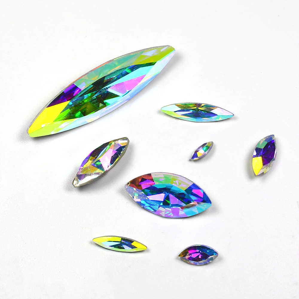 

Dongzhou navette k9 fancy stone Crystal Rhinestone Pointed Back AB color Crystal Loose Beads For Jewelry Making