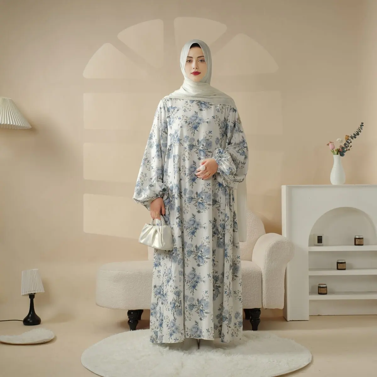 New Arrival Plus Size Seamless Satin Modest Casual Dresses Long Sleeve Abaya Women Muslim for Summer