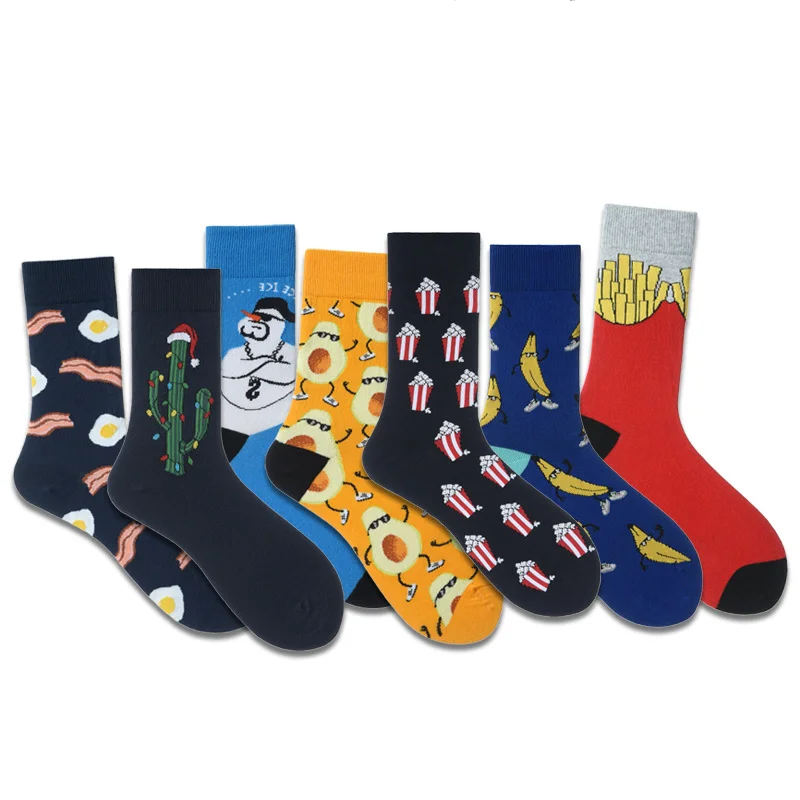 

African Tube Jacquard Print Donuts Creative Basketball Food Men's Cotton Compression Socks, As pictures