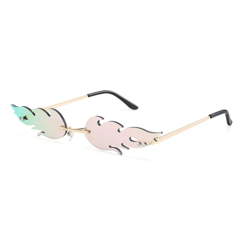 

2021 flame shape rimless new design model trendy super high quality sunglasses man and woman