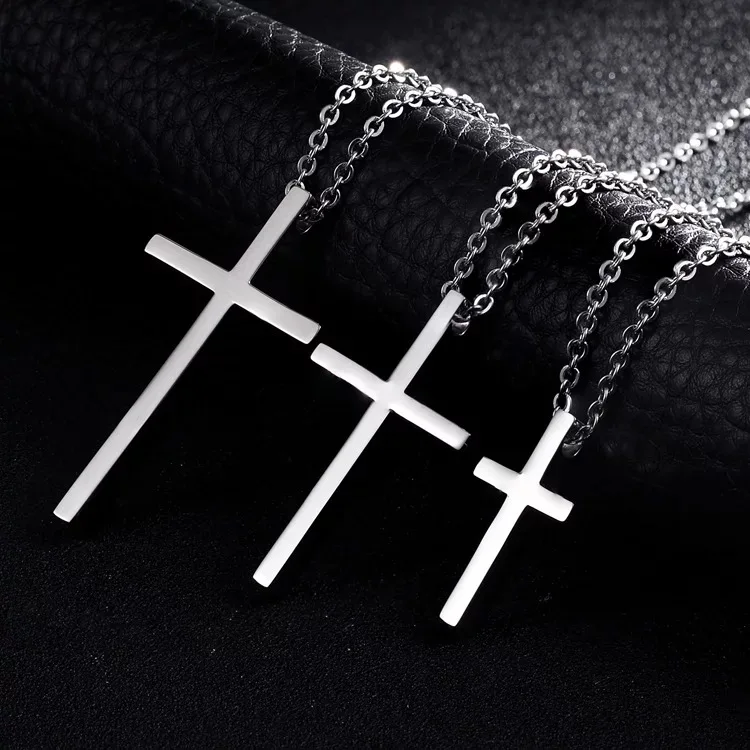 

Femtindo Best Selling Wholesale 3 Sizes Stainless Steel Men Jesus Cross Necklace, Silver