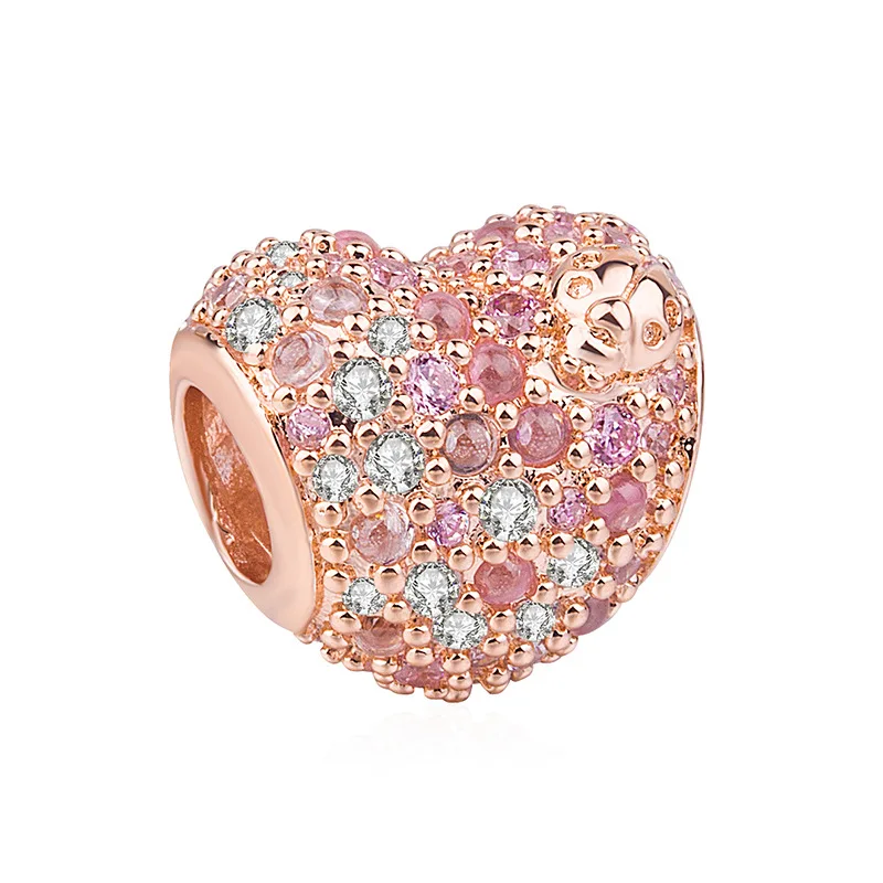 

New 925 Sterling Silver Coffee Rose Gold Heart Clip Charm Bead Fit Original Bracelet Diy Jewelry For Women