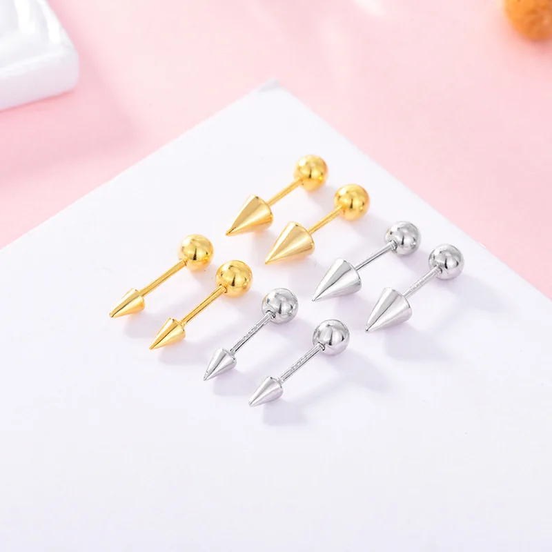 

Simple Jewelry S925 Sterling Silver Taper Screw Stud Earrings Gold Plated Geometric Silver Stud Earrings