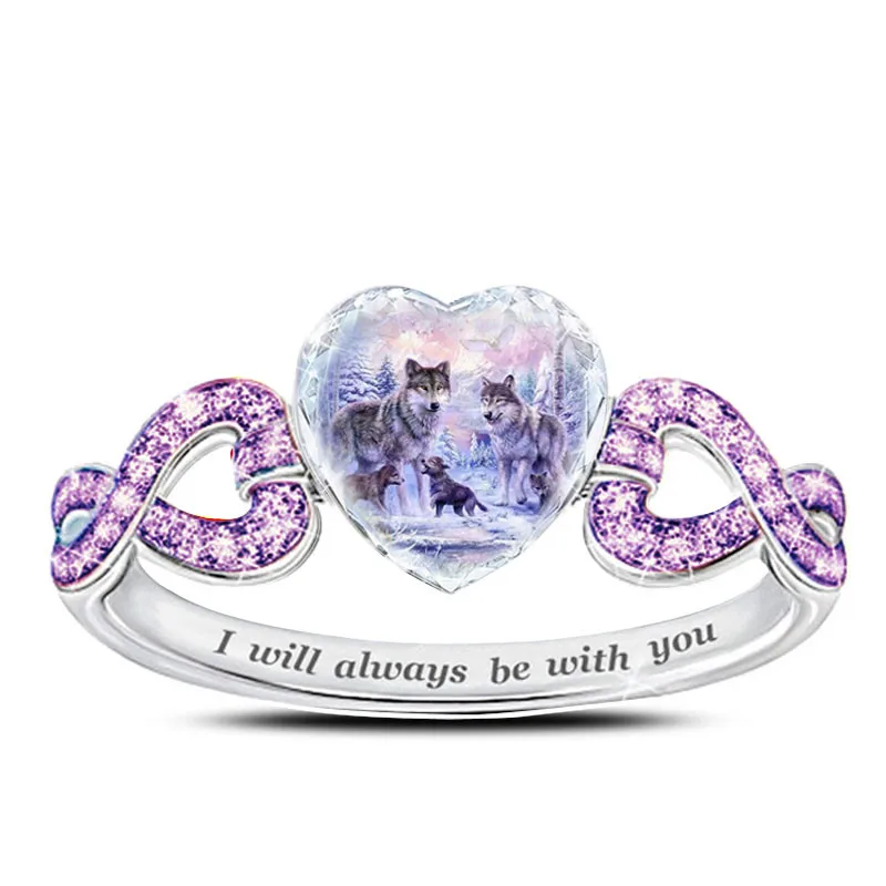 

Fashion hip-hop wolf ring heart-shaped crystal animal ring women's