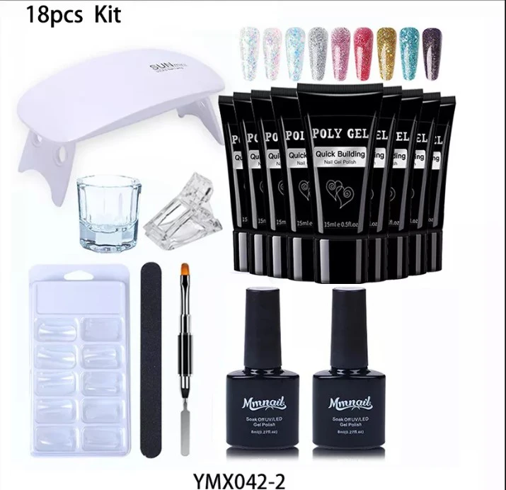 

IMAGNAILPoly Extension Gel Nail Kit, Clear and Glitter Poly Nail Gel Color Poly Nail Forms Nail All-in-One Kit DIY at Home, 9 colors