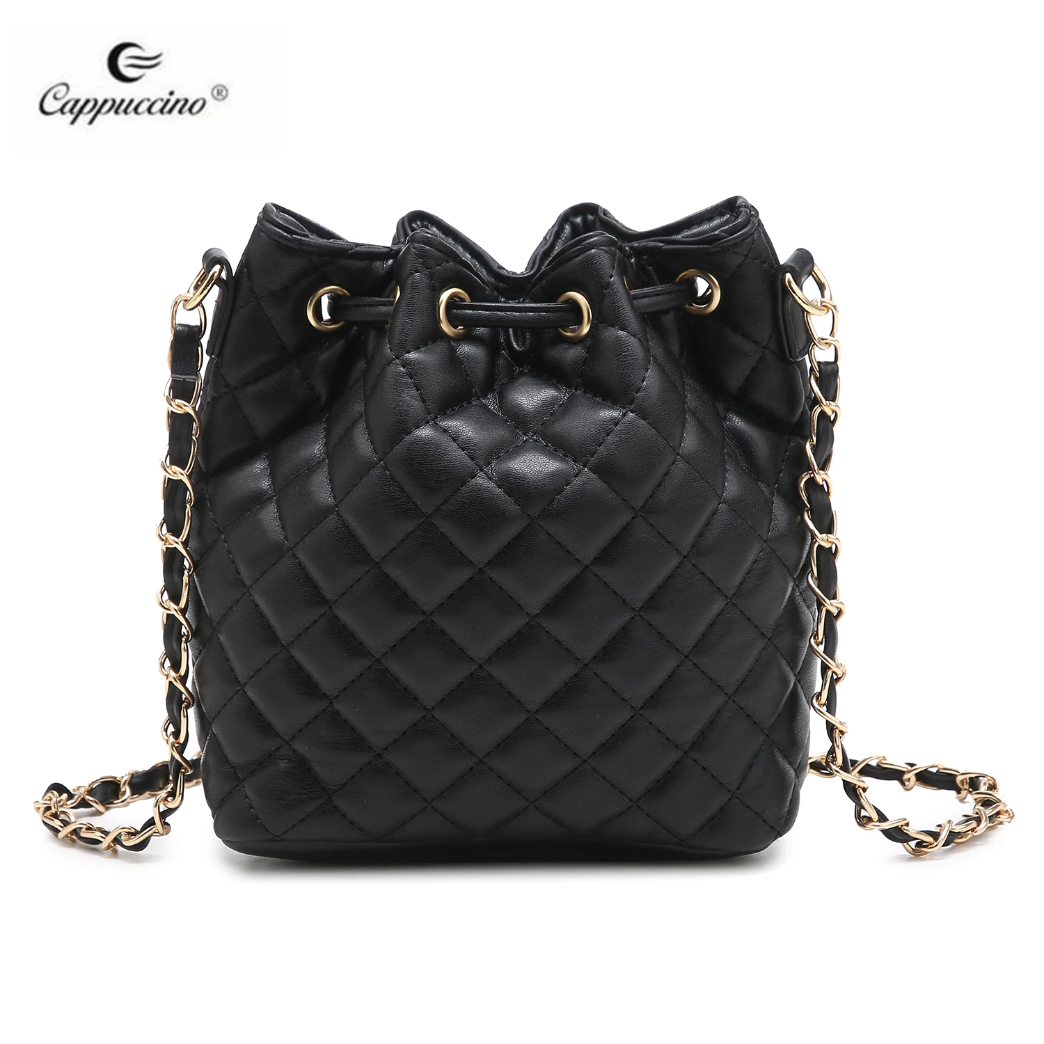 

Quilted Drawstring Bucket Bag 2021 New Arrivals Pu Bucket Bag Women Handbags Ladies Hand Bags Purses And Handbags For Women, Black