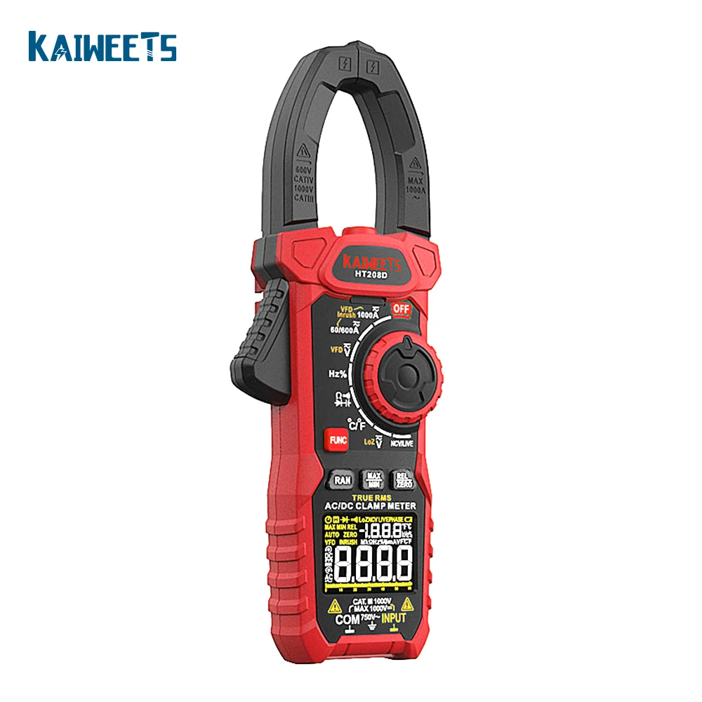 

AC DC Digital Clamp Meter TRMS 1000V 1000A Digital Clamp Meter with Capacitance NCV Digital Clamp meter HT208D