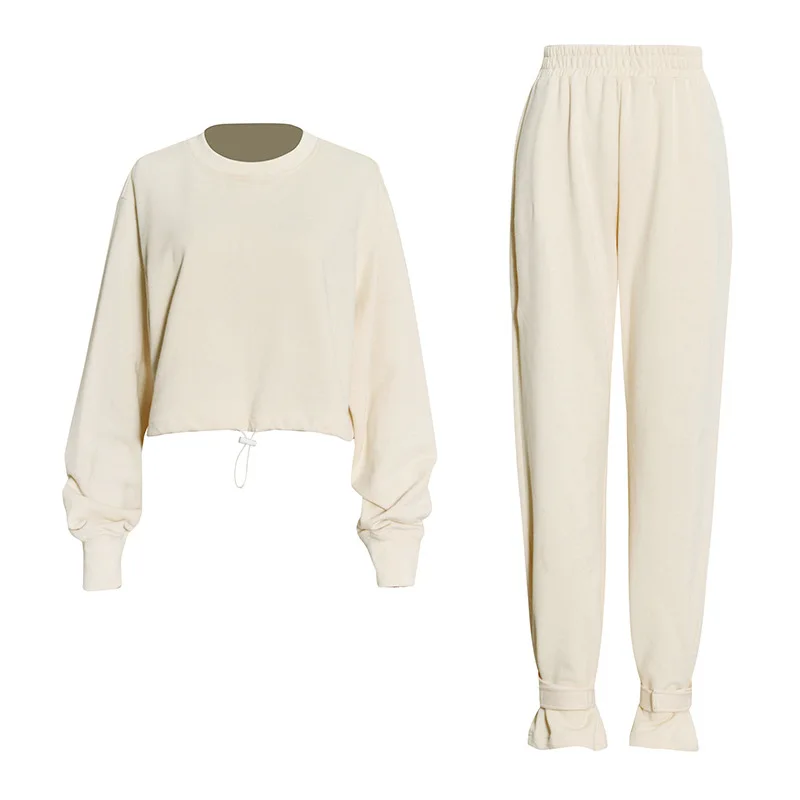 

2022 women casual set fashion womens two pieces casual sets fleece top with high waist pant women sport wear suit