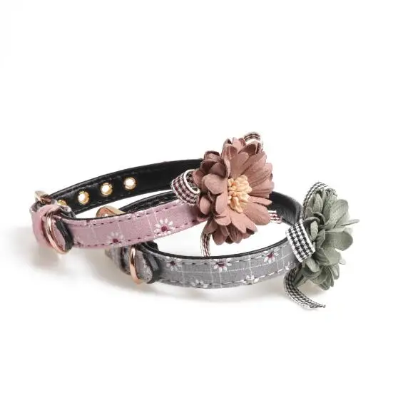 

Amazon Best Selling Printing Pet Dog PU Leather Collar With Beautiful Flower