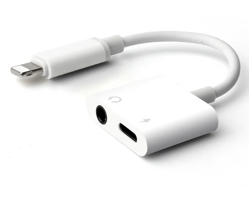 

2019 new conversion splitter 2 in 1 Dual audio 3.5mm headphone jack adapter for iphone 6/7/8/x, White