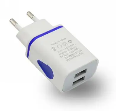 

LED Light 5V 2A USB Power Charger with Dual Port and Colorful Cell Phone Charger EU Standard Charger, Green blue orange purple red