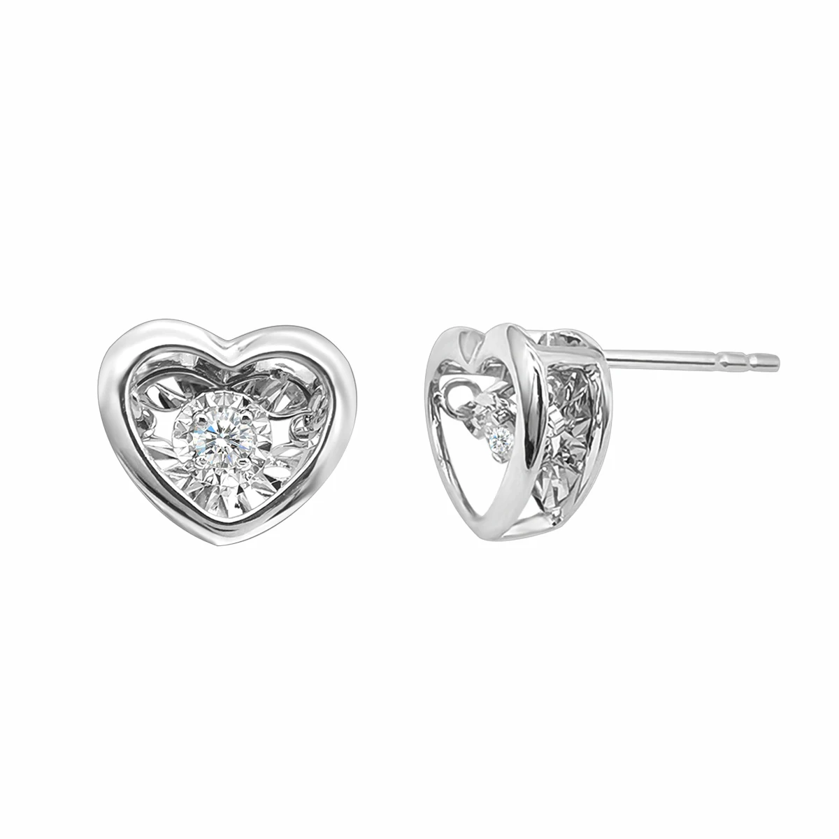 

Hot Selling Romantic 18K Gold Heart Earring Dancing Moving Stone Stud Earrings with Natural Diamond