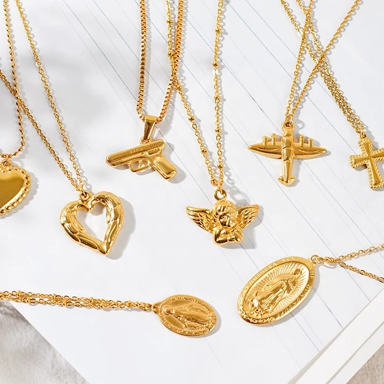 

Olivia Religious Virgin Mary Pendants cross angel wing necklace heart charm small gang gun gold pendant necklaces wholesale