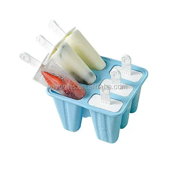 

New Product 6 Cavity Silicone Ice Cube Molds Popsicle Molds with Stick Straw, Green, blue, pink