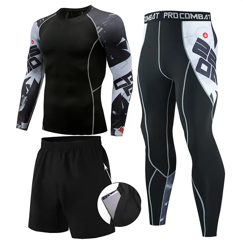 

OEM Fitness men suit three-piece quick-dry long-sleeved T-shirt running sports basketball training outdoor sportswear sets, As shown