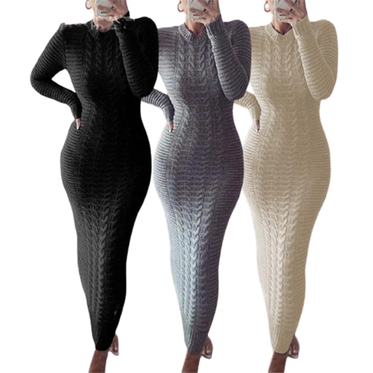 Best Seller Long Sleeves Sweater Bodycon Elegant Long Maxi Dress Casual Clothing Women Dress Girl Dresses