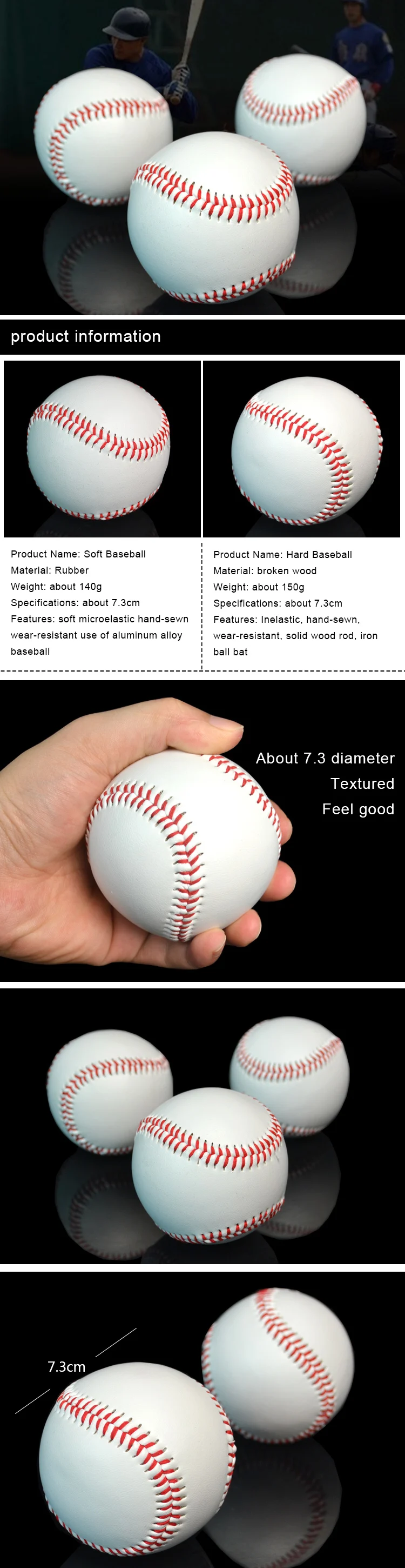 2.87" Practice Training Hard Baseball Sport Game White Baseball Balls