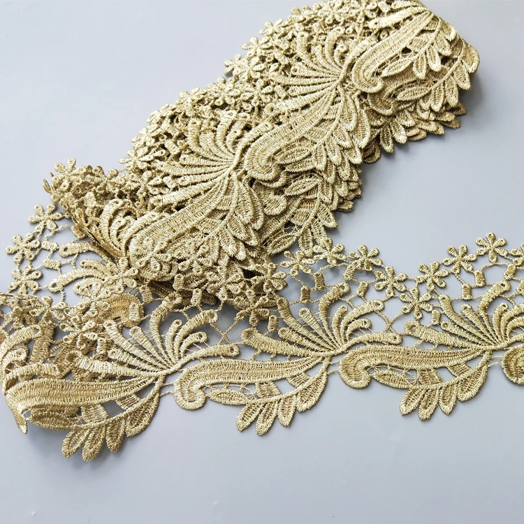 

2019 new design multi-color hot decorative embroidered lace trim, Gold