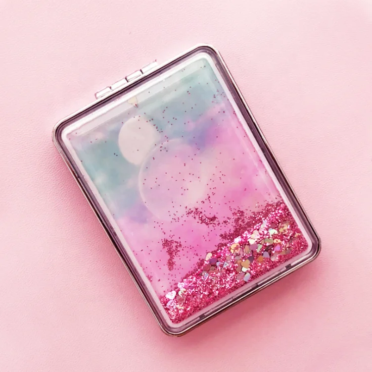 

Pink Girly Gifts Shiny Crystal Liquid Quicksand Cat Paw Foldable Mirror Starry night Cardcaptor Sakura Dolphin Pocket Mirror