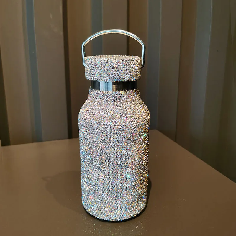 

Sports Outdoor Luxury Woman Gift Stainless Steel Water Bottle Cup Diamond Rhinestone Vacuum Flask Thermos Smart, As picture