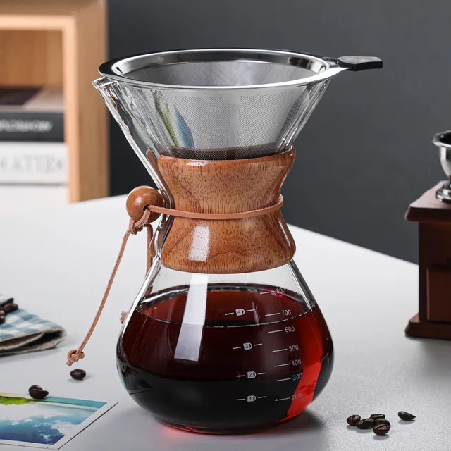 

Heat Resistant Pour Over Chemex Coffee Maker Drip V60 Stainless Steel Filter High Borosilicate Glass Coffee Pot
