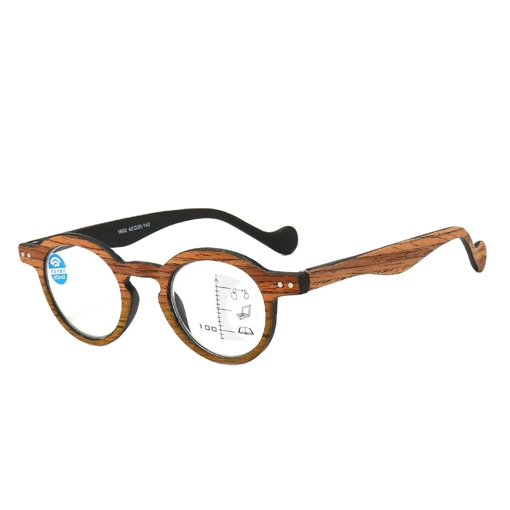 

[RTS]New Designer Wooden Round Frame Reading Glasses With Blue Light Blocking Progressive Multifocal Lens