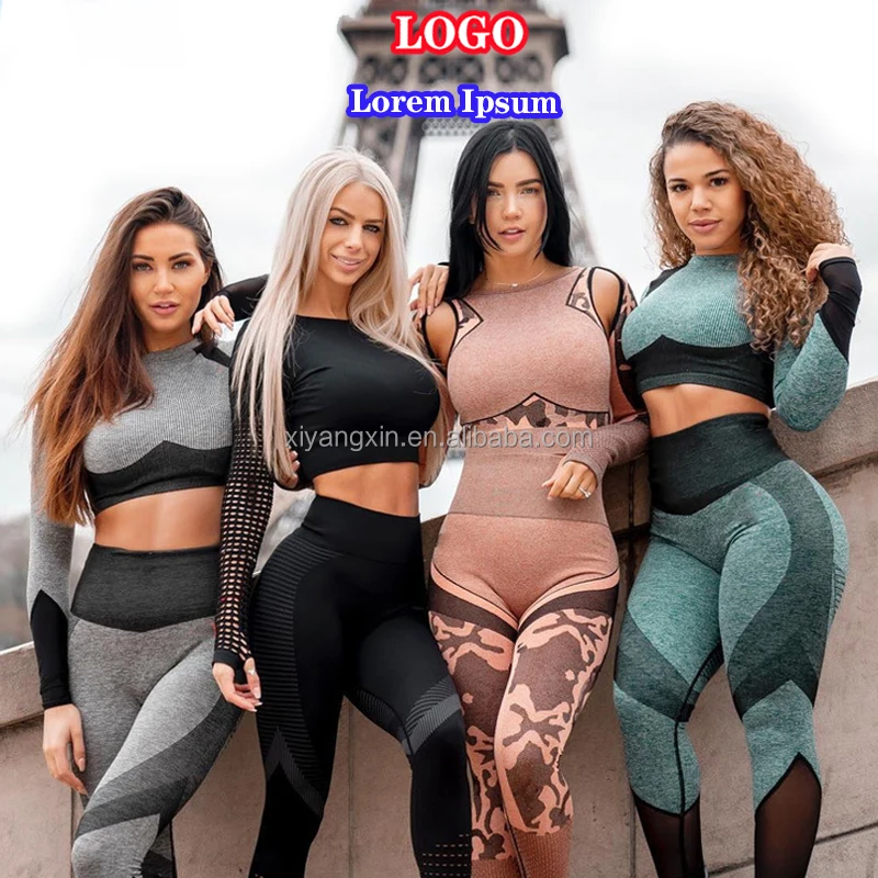 

Long sleeve crop top Dry goods Sexx Winter Organic yoga clothing leggings Jogger sweatsuit set Velour Tracksuit Gym Fitness Sets, Customized colors