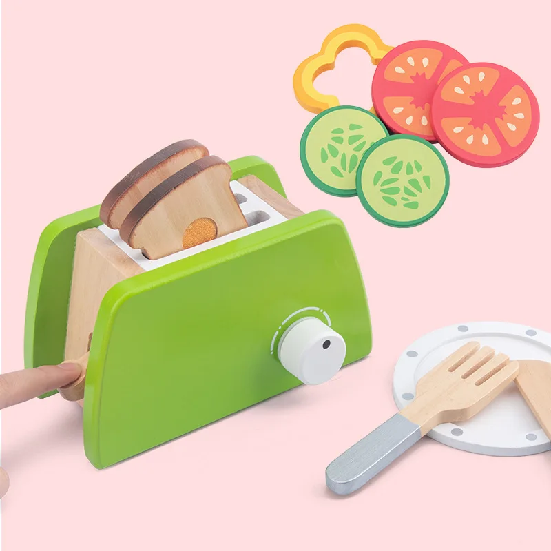 Pop Up Toaster New Wooden Pretend Role Play Food Set Traditional Toy Kitchen 