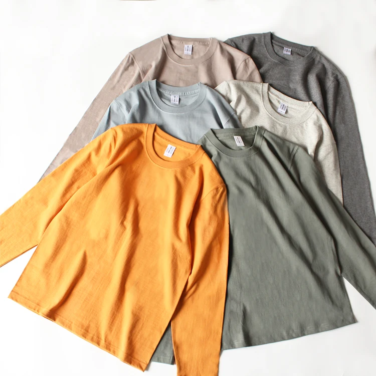 

YLS 2021 Casual Men 265gsm 100% Cotton Thick Round Neck Long Sleeve T Shirt Custom Branded Tshirt High Quality Thick T Shirt