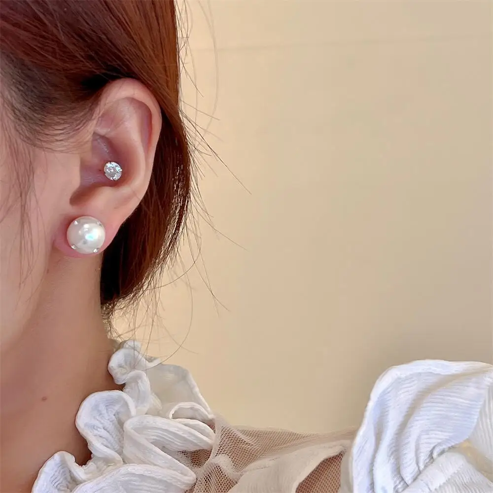 

Vershal A4-141South Korean New Style Simple Rhinestone Pearl Stud Earrings For Women, Silver