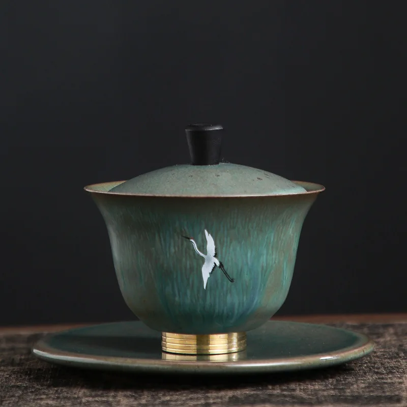 

Kiln baked glow rui he Chengxiang gaiwan Large saucer tea cup tea ceremony Bowl porcelain kung fu tea set
