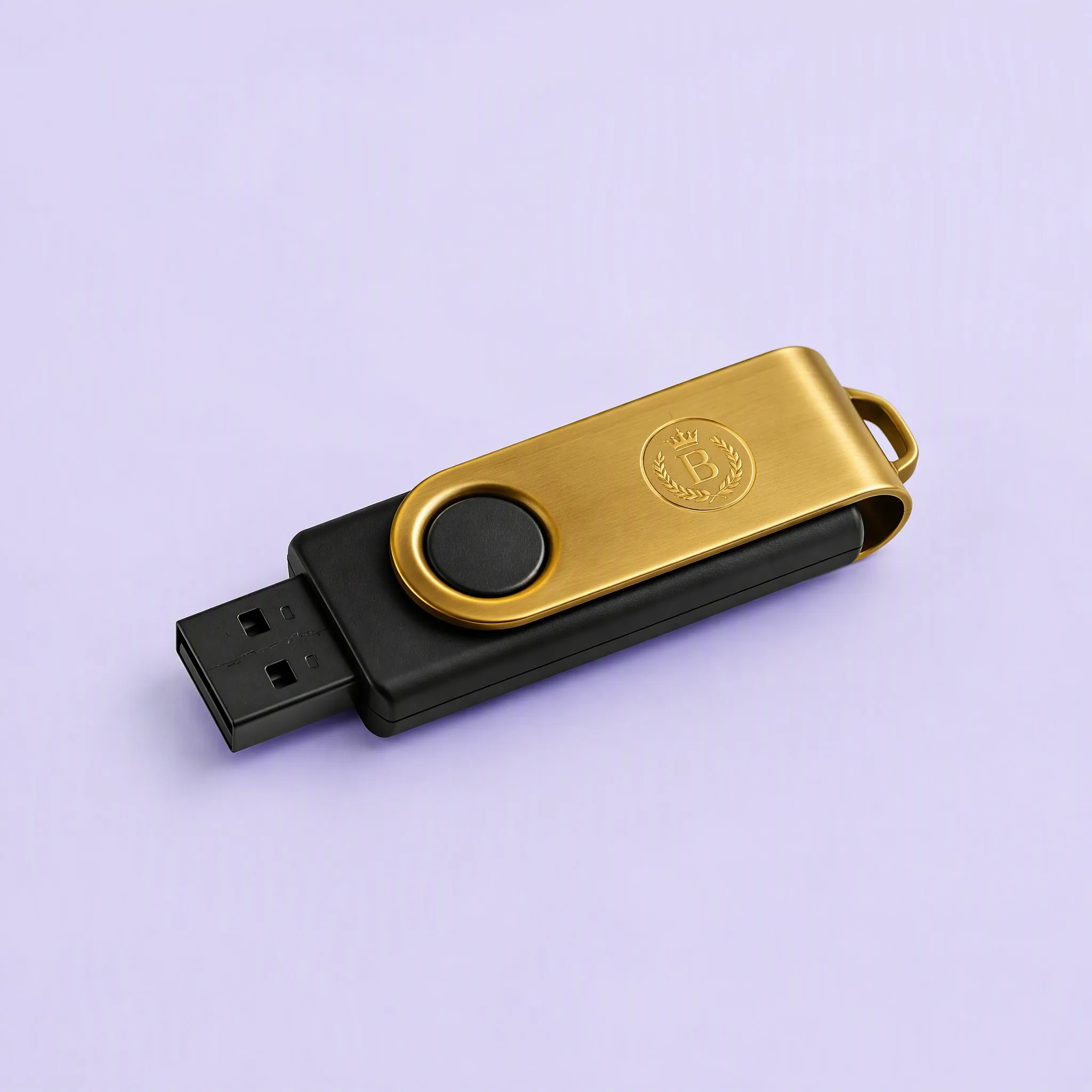 Luxury Brushed Brass Gold Swivel Clip with Black Matte Body and Royal Laurel Monogram Engraving