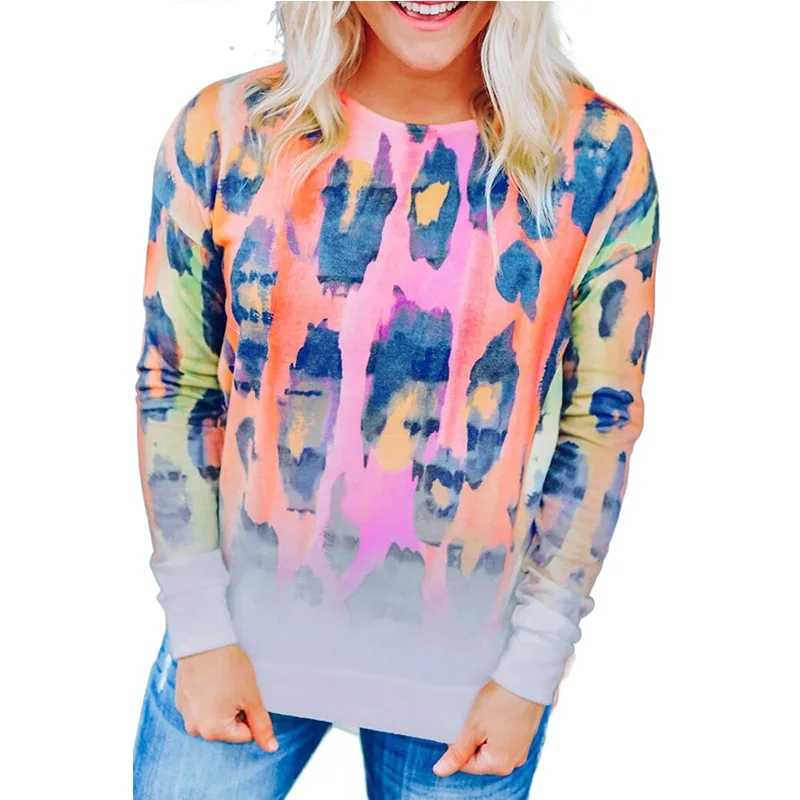 

Colorful Leopard Gradient O-Neck Sweatshirt