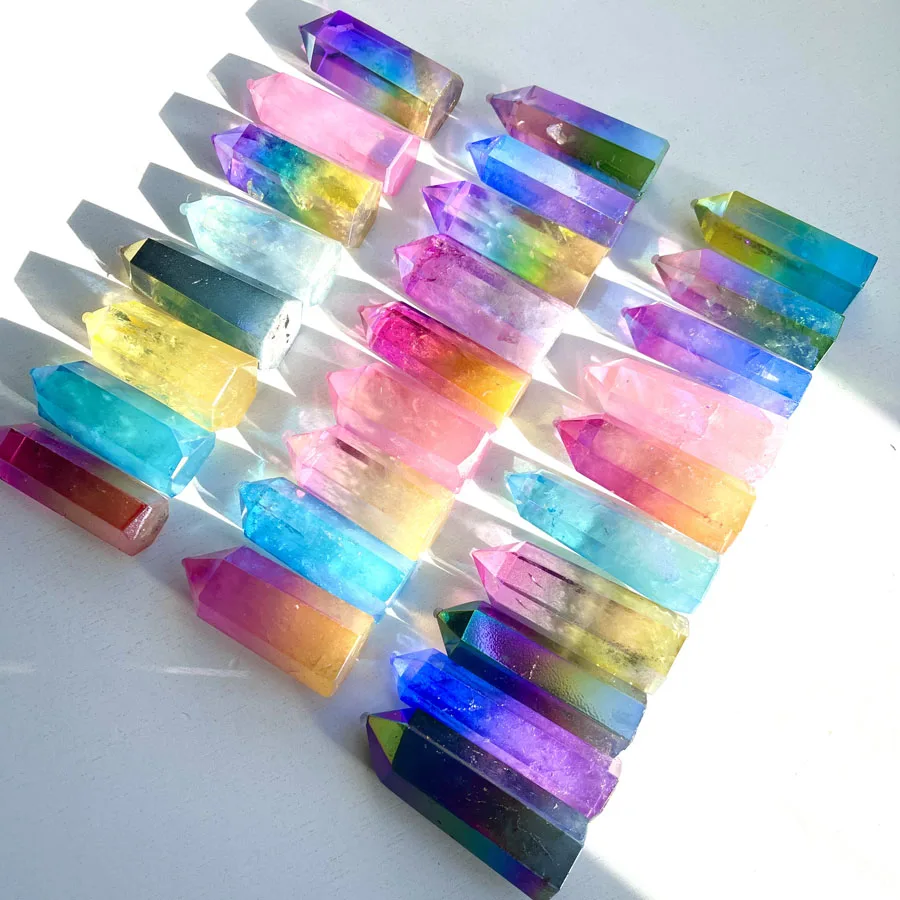 Wholesale Aura Crystal Hexagonal Prisms Healing Stones Angel Aura Quartz Crystal Tower for Healing