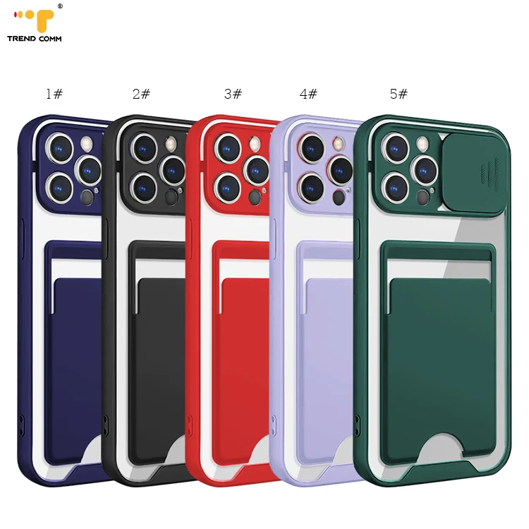 

Mobile Phone Card Holder Cover Transparent Slide Camera 12 Pro Max Phone Case Wallet TPU PC Case For iPhone, 5 colors